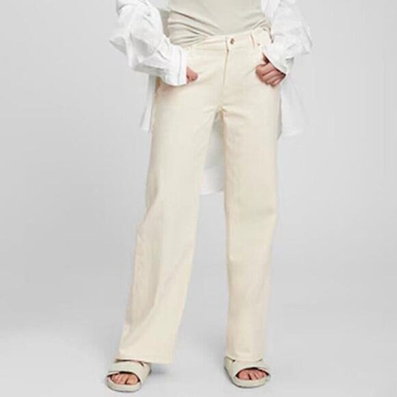 GAP Plus Size 33R Low Stride Relaxed Wide Leg Jeans in Birch Ivory Casual NWT - Picture 1 of 16